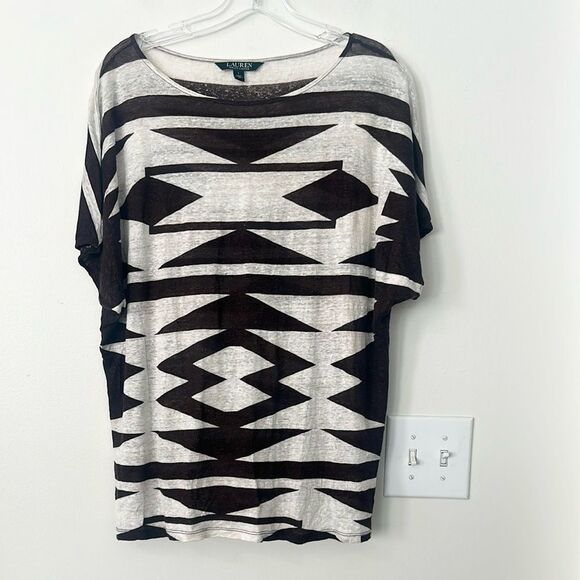 Lauren Ralph Lauren Aztec Pattern Linen Top L - Picture 1 of 5